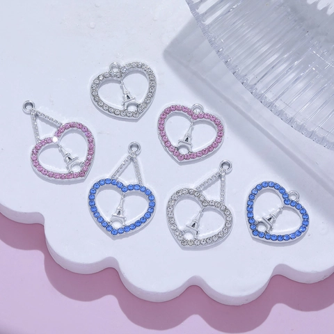 Alloy Heart Eiffel Tower Pendant Only Rhinestone Inlaid Gold Silver Plated Charms For DIY Jewelry Making Necklaces Women