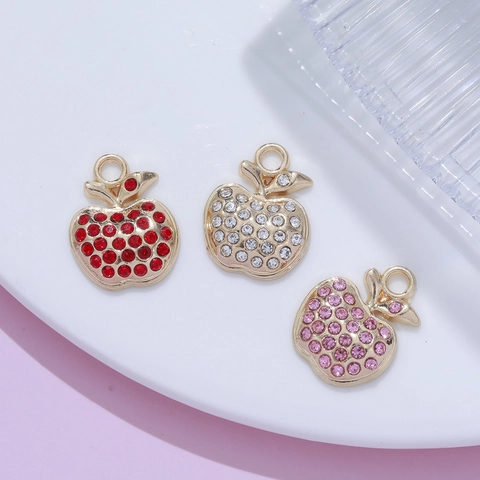 Legierung Strass Apfel Anhänger Für Schmuckherstellung DIY Halskette Armband Zubehör Gold Silber Gepflasterte Frucht Charms