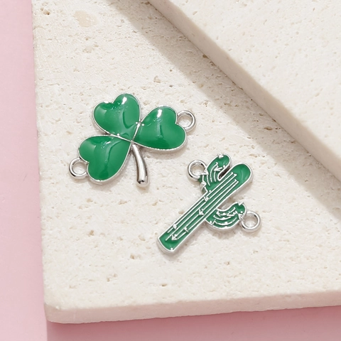 Enamel Plant Pendant Charm Clover Cactus Map Shape DIY Jewelry Connector Alloy Drip Oil Flower Leaf Design For Bracelet Hair Tie