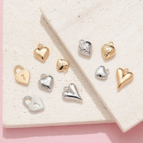 Alloy Heart Pendants Korean Style LOVE Letter Heart Lock Charms Electroplated Metal DIY Jewelry Making Accessories For Earrings Necklace