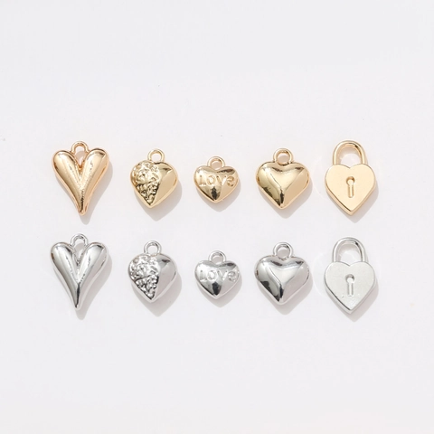 Alloy Heart Pendants Korean Style LOVE Letter Heart Lock Charms Electroplated Metal DIY Jewelry Making Accessories For Earrings Necklace