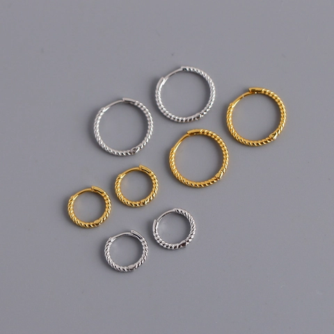 Pendientes de Aro de Cuerda Retorcida de Plata de Ley 925 para Mujer Pendientes Redondos Geométricos Minimalistas Chapados en Oro Plata