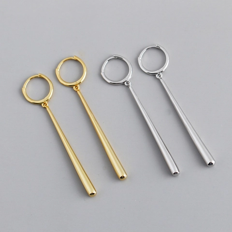 925 Sterling Zilveren Lange Hanger Oorbellen Gepolijste Conische Staaf Creolen Voor Vrouwen Minimalistische Mode Sieraden Elegant Cadeau