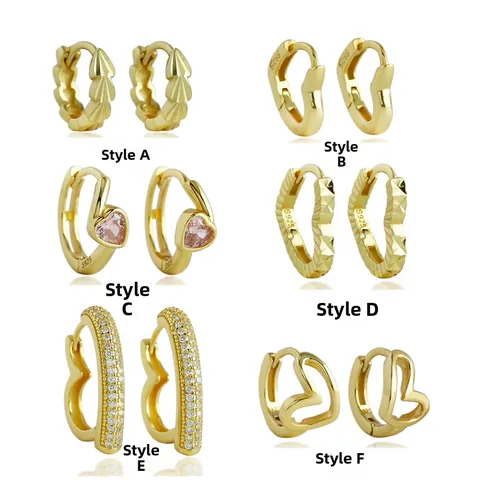 925 Sterling Silver Heart Hoop Earrings For Women Gold Silver Plated Geometric Zirconia Inlaid Fashion Jewelry Gift