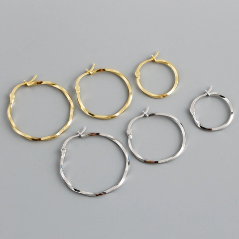 925 Sterling Zilver Gedraaide Creolen Voor Vrouwen Goud Zilver Verguld Geometrische Metalen Ronde Cirkel Oorknopjes Sieraden