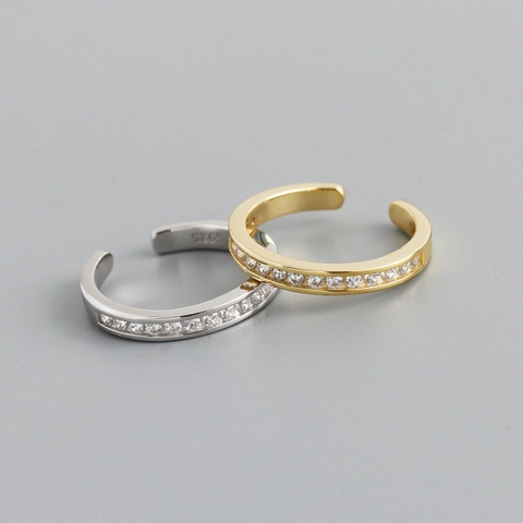 925 Sterlingsilber Einreihiger Zirkonia Offener Ring Gold Platin Beschichtet Verstellbar Minimalistischer Fingerring Schmuck Damen