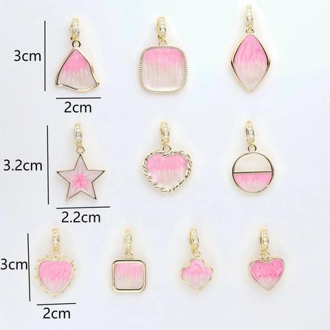 Copper Enamel Pink White Geometric Pendant DIY Necklace Bracelet Accessory Rhinestone Inlaid Heart Star Clover Charms