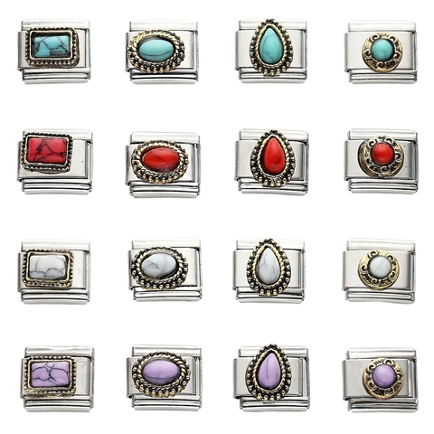 Stainless Steel Geometric Italian Charm Links DIY Bracelet Charms For Modular Jewelry Making Vintage Retro Style Unisex Accessory