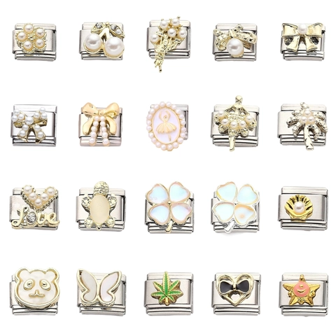 Edelstahl Italienisch Charm Modular Link Für DIY Armband Künstliche Perle Herz Schleife Strass Schmuck Zubehör