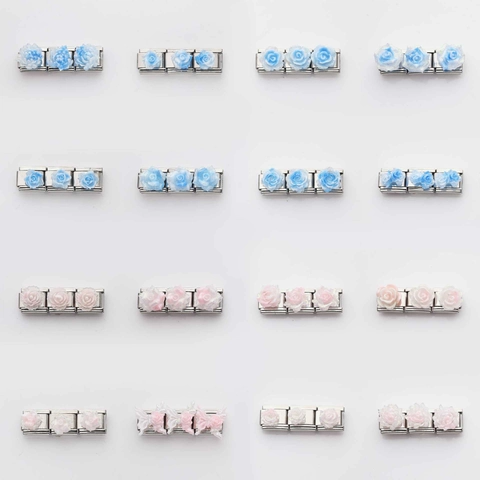 Italian Style Stainless Steel Rose Butterfly Charm Link For DIY Bracelet Making Resin Glitter Flower Jewelry Accessory