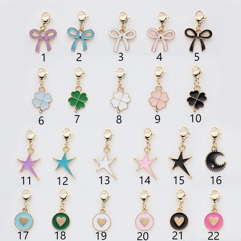Alloy Enamel Pendant Charms Colorful Bowknot Four-leaf Clover Star Moon Heart DIY Jewelry Findings With Lobster Clasp