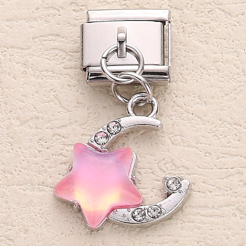 Stainless Steel Iridescent Resin Heart Star Moon Italian Charm DIY Modular Bracelet Link For Women Y2K Jewelry