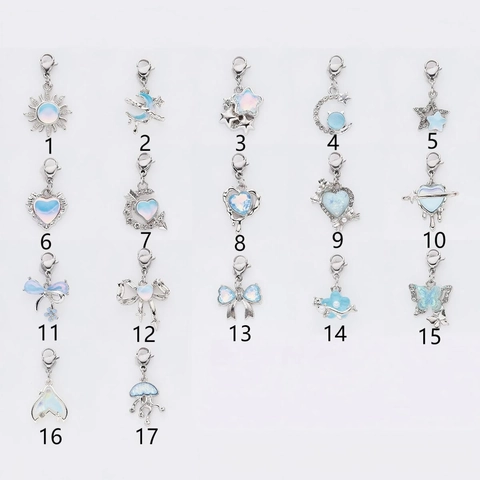 Alloy Light Blue Opal Style Heart Star Moon Butterfly Charms With Lobster Clasp Rhinestone Pendants For DIY Jewelry Making