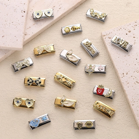 Italian Charm Link Stainless Steel DIY Bracelet Jewelry Accessories Heart Bow Mermaid Love Letter Charm For Modular Bracelet