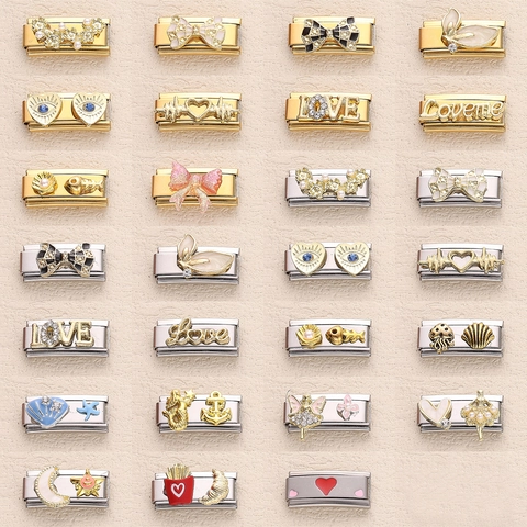 Italian Charm Link Stainless Steel DIY Bracelet Jewelry Accessories Heart Bow Mermaid Love Letter Charm For Modular Bracelet