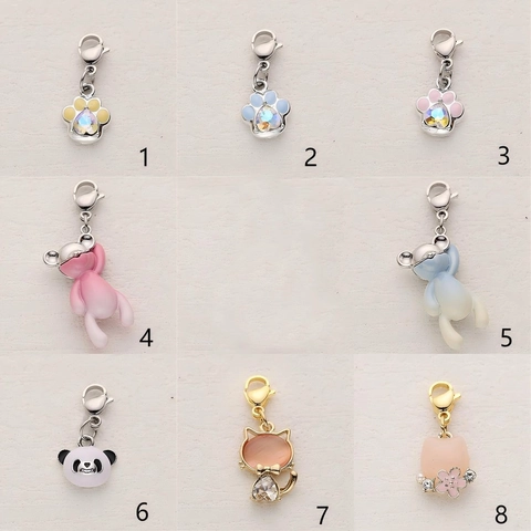 Cute Enamel Alloy Animal Charms With Lobster Clasp Bear Panda Cat Paw Rhinestone Pendant For DIY Necklace Jewelry Making