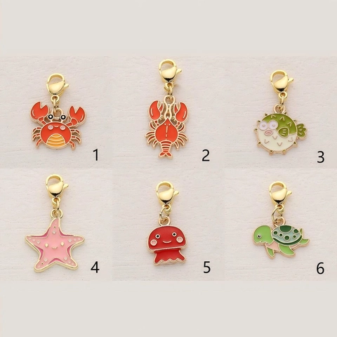 Alloy Enamel Ocean Creature Pendants With Lobster Clasp Cartoon Sea Star Crab Turtle Pendant For DIY Jewelry Making Keychain Decoration