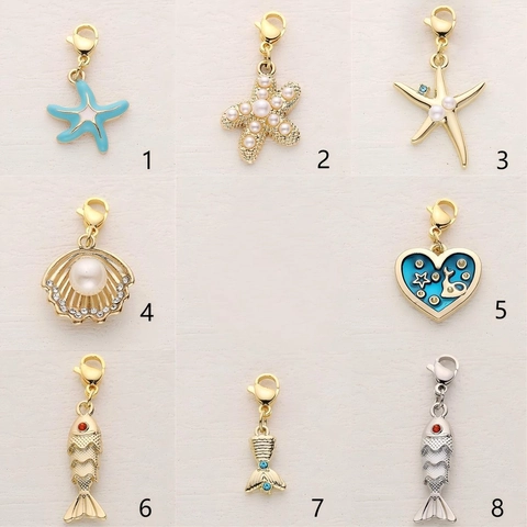 Marine Life Alloy Charms Starfish Shell Fish Pendants With Lobster Clasp DIY Jewelry Making Artificial Pearl Rhinestone Accessories