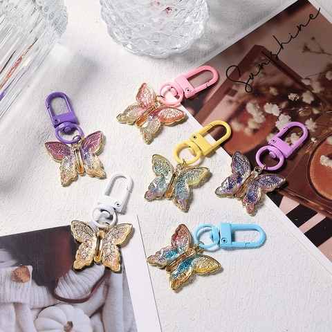 Bunter Schmetterling Anhänger Schlüsselanhänger Für Damen Metall Epoxidharz Glitzer Tasche Charm Ästhetik Schmetterling Zubehör Für Schlüssel Handtasche Dekoration