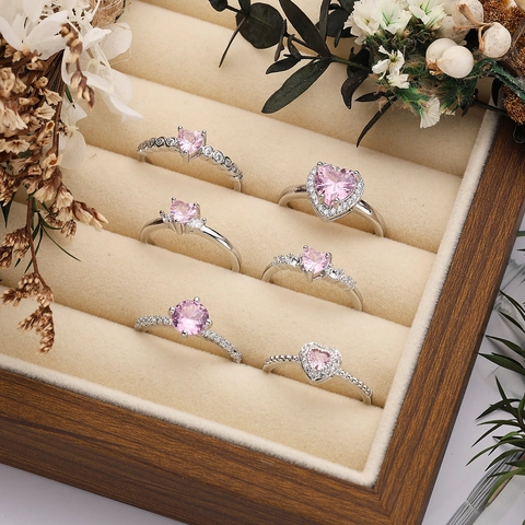 Romantic Pink Heart Zirconia Open Ring For Women Adjustable Copper Finger Ring Sweet Cubic Zirconia Jewelry Gift