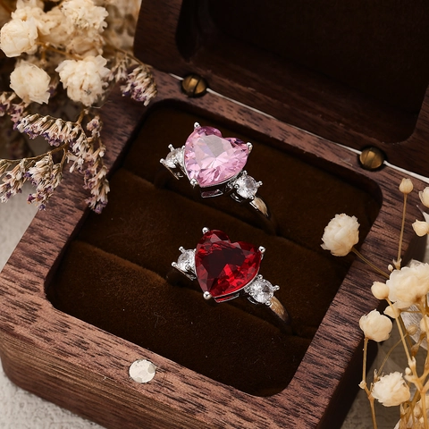 Trendy Zircon Heart Shape Copper Ring For Women Adjustable Opening Silver Plated Elegant Romantic Jewelry Valentine Day Gift