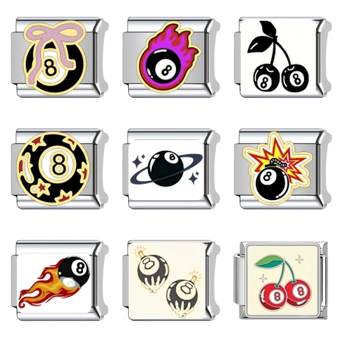 Stainless Steel Italian Charm Links For Modular Bracelet DIY Billiards 8 Ball Butterfly Flame Star Pattern Fashion Jewelry Accessories