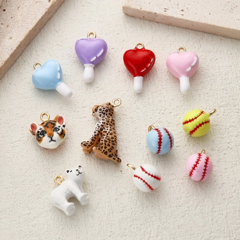 Cute Animal Heart Popsicle Baseball Enamel Copper Pendants For DIY Jewelry Making Findings Tiger Bear Seal Sporty Charms Accessory