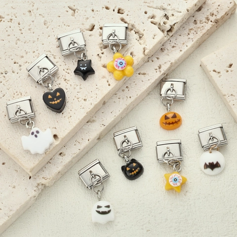 Halloween Charms Italiens Links en Acier Inoxydable Modulaires Pendentifs pour Bracelet Fantôme Citrouille Chauve-souris Mauvais Œil DIY Accessoires Bijoux