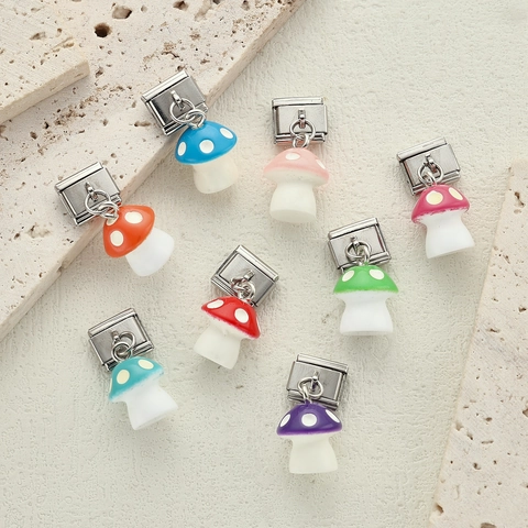 Stainless Steel Italian Charm Link Pendant For Bracelet DIY Jewelry Making Cute Resin Duck Mushroom Milk Tea Cup Charms For Women Teens
