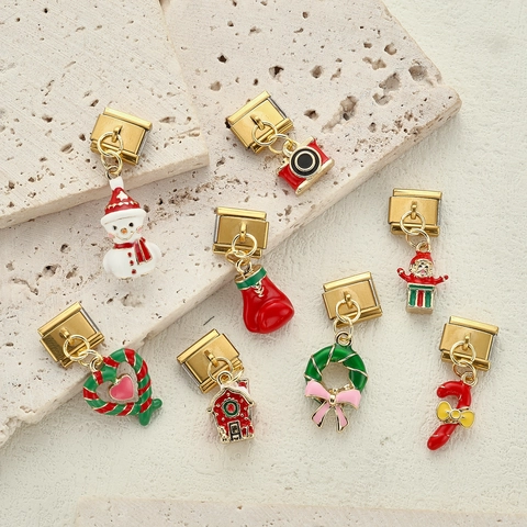 Weihnachtsserie Edelstahl Italian Charm Links Für DIY Armband Strass Emaille Modulare Hängeanhänger Schmuckzubehör