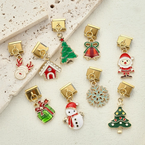 Weihnachtsserie Edelstahl Italian Charm Links Für DIY Armband Strass Emaille Modulare Hängeanhänger Schmuckzubehör