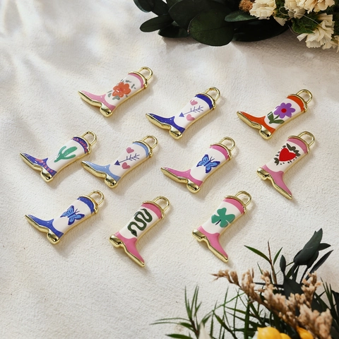 Vintage Cowboy Boot Enamel Pendants Gold Plated Alloy Flower Heart Butterfly Charms For DIY Jewelry Necklace Making