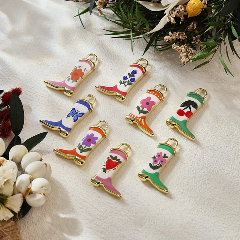 Vintage Cowboy Boot Enamel Pendants Gold Plated Alloy Flower Heart Butterfly Charms For DIY Jewelry Necklace Making