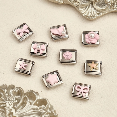 Ανοξείδωτοι Ιταλικοί Σύνδεσμοι Charms για DIY Κατασκευή Βραχιολιών Φιόγκος Αστερίας Κοχύλι Σμάλτο Κοσμήματα Charms για Γυναίκες