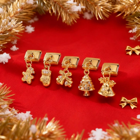 Gold Edelstahl Weihnachten Italienischer Charm-Link Für DIY Armband Herstellung Weihnachtsmann Schneeflocke Baum Strass Schmuckzubehör