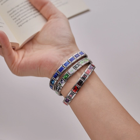 Italian Modular Charm Bracelet Stainless Steel Artistic Printed Pattern Links Stretch Fashion Jewelry For Women Gift