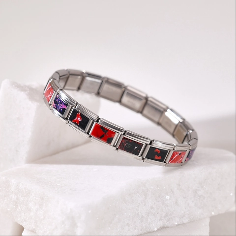 Italian Modular Charm Bracelet Stainless Steel Artistic Printed Pattern Links Stretch Fashion Jewelry For Women Gift