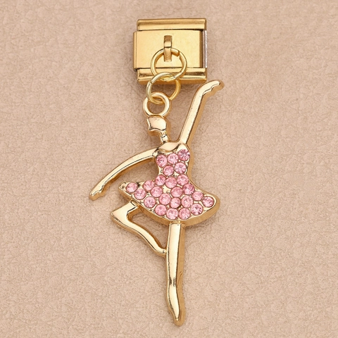 Dulce Eslabón de Charm Italiano de Acero Inoxidable Diamante de Imitación Rosa Corazón Luna Planeta Bailarina de Ballet Joyería DIY