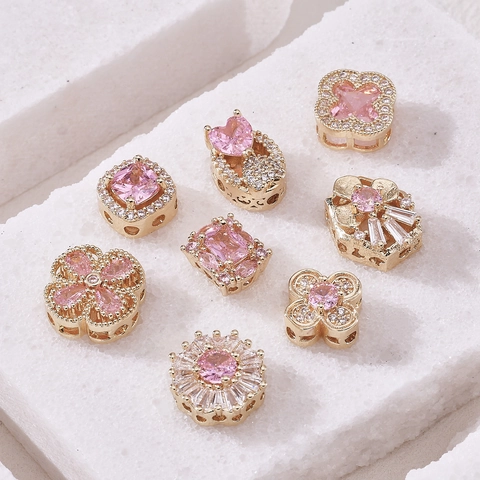 Copper Rhinestone Charm Pendant For DIY Jewelry Making Gold Silver Plated Heart Flower Clover Design Fashion Beads For Women