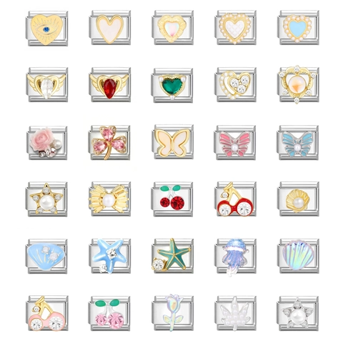 Edelstahl Italienische Modulare Charms Für DIY Armband Herstellung Strass Künstliche Perle Herz Schmetterling Perlen