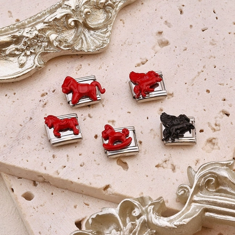 Stainless Steel Italian Charm Links Horse Pegasus Rocking Horse DIY Jewelry Bracelet Modular Link Gold Silver Accessories