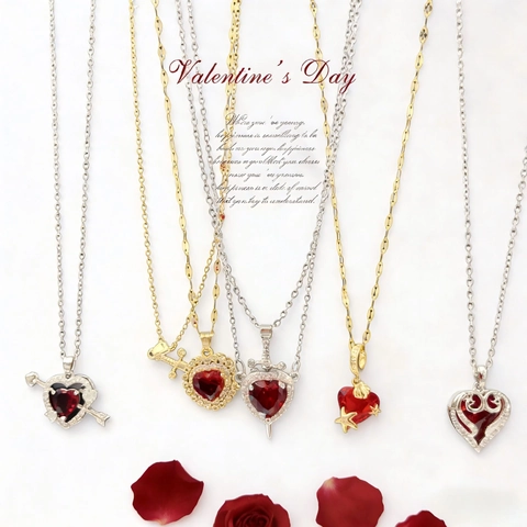 Copper Red Heart Pendant Necklace For Women Gothic Sweet Cool Sword Heart Cupid Arrow Valentine Day Jewelry Gift