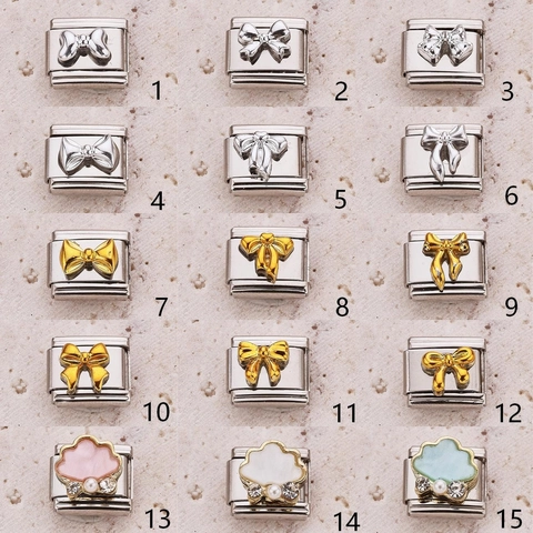 Italienische Charm Links Edelstahl Schleife Wolke Emaille Strass Künstliche Perle Charms Für DIY Modulare Armband Schmuck Zubehör