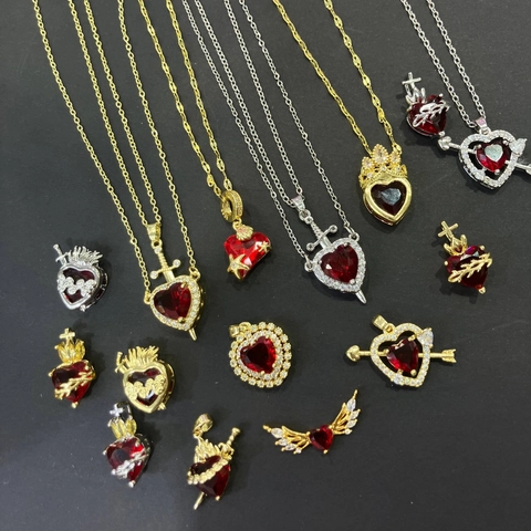 Copper Red Heart Pendant Necklace For Women Gothic Sweet Cool Sword Heart Cupid Arrow Valentine Day Jewelry Gift