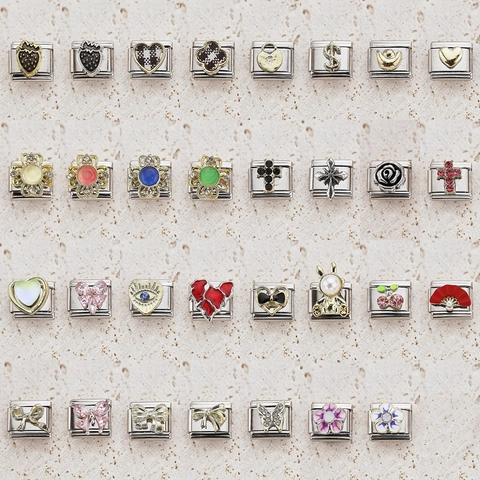 Stainless Steel Italian Charm Bracelet Links DIY Modular Jewelry Charms Heart Flower Cross Evil Eye Strawberry Link For Bracelet Making Women Accessories