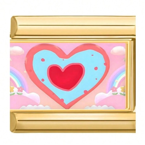 Edelstahl Italienische Charm Links Vergoldet Modular DIY Armband Charms Bedruckt Herz Tier Frucht Muster Für Damen Mädchen