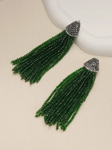 Ciondolo Vintage in Rame a Nappa Lunga Perline in Vetro Verde Smeraldo Cappuccio Triangolare Strass Per Collana Fai Da Te Donna