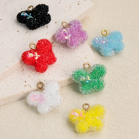 Hars Vlinder Hanger DIY Sieraden Accessoire Suiker Textuur Roos Bloem Bedeltje Met 18K Vergulde Hanger Voor Ketting
