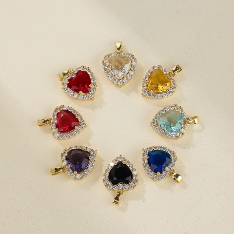 Luxury Copper Heart Pendant Necklace With Micro Inlaid Zirconia Colorful Crystal Heart Halo Pendant 18K Gold Plated Jewelry