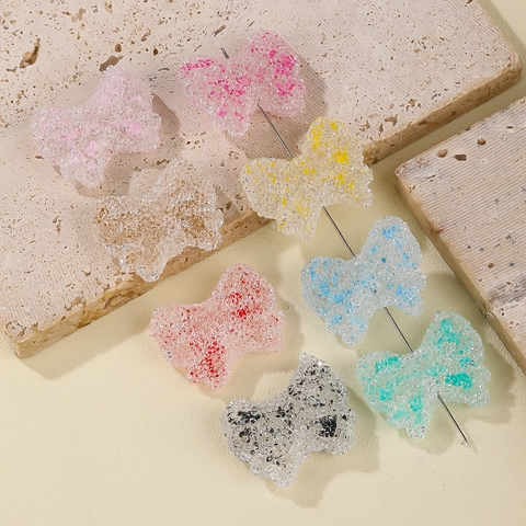 Resin Sugar Texture Bowknot Beads DIY Handmade Jewelry Accessories For Necklace Phone Chain Making Glitter Colorful Craft Bow Beads